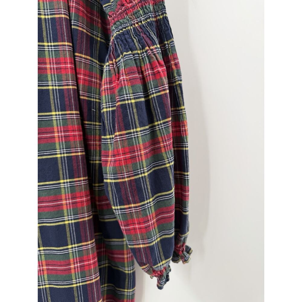 Victorian Trading Co. Tartan Plaid Smocked Long Sleeve Dress Ruffled Hem Medium - Picture 3 of 8